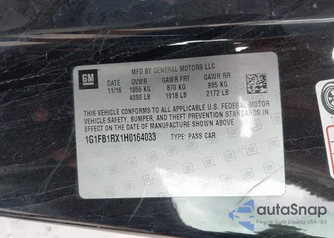 2017 Chevrolet Camaro 1Lt from USA, damaged, VIN 1G1FB1RX1H0164033